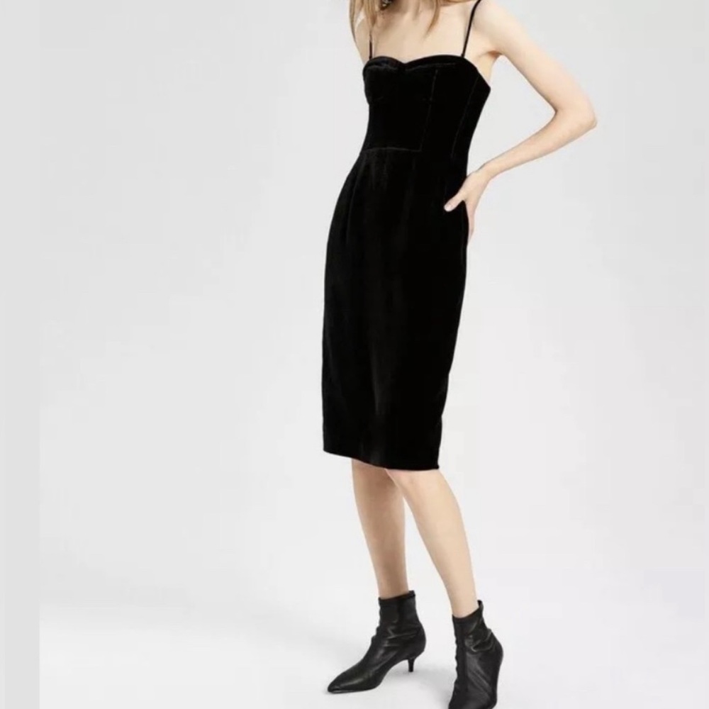 Theory black velvet bustier dress - size P